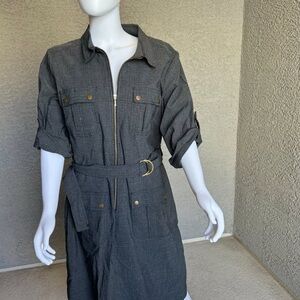 Sharagano Charcoal Belted Utility Shirt Dress